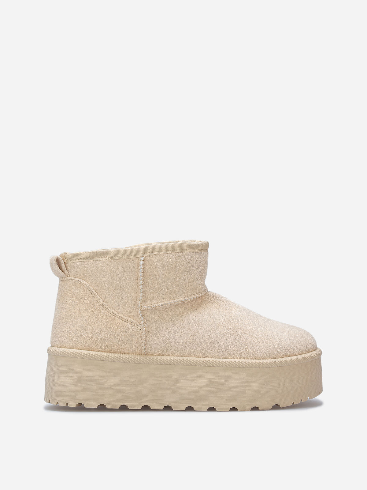 Boots en suédine fourrées à plateforme- Beige
