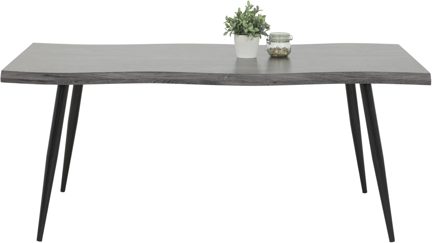 Hela Tische, Esstisch Gabi, Tischplatte 46mm mit Baumkantenoptik Grau, Metallgestell Schwarz, 180x100cm