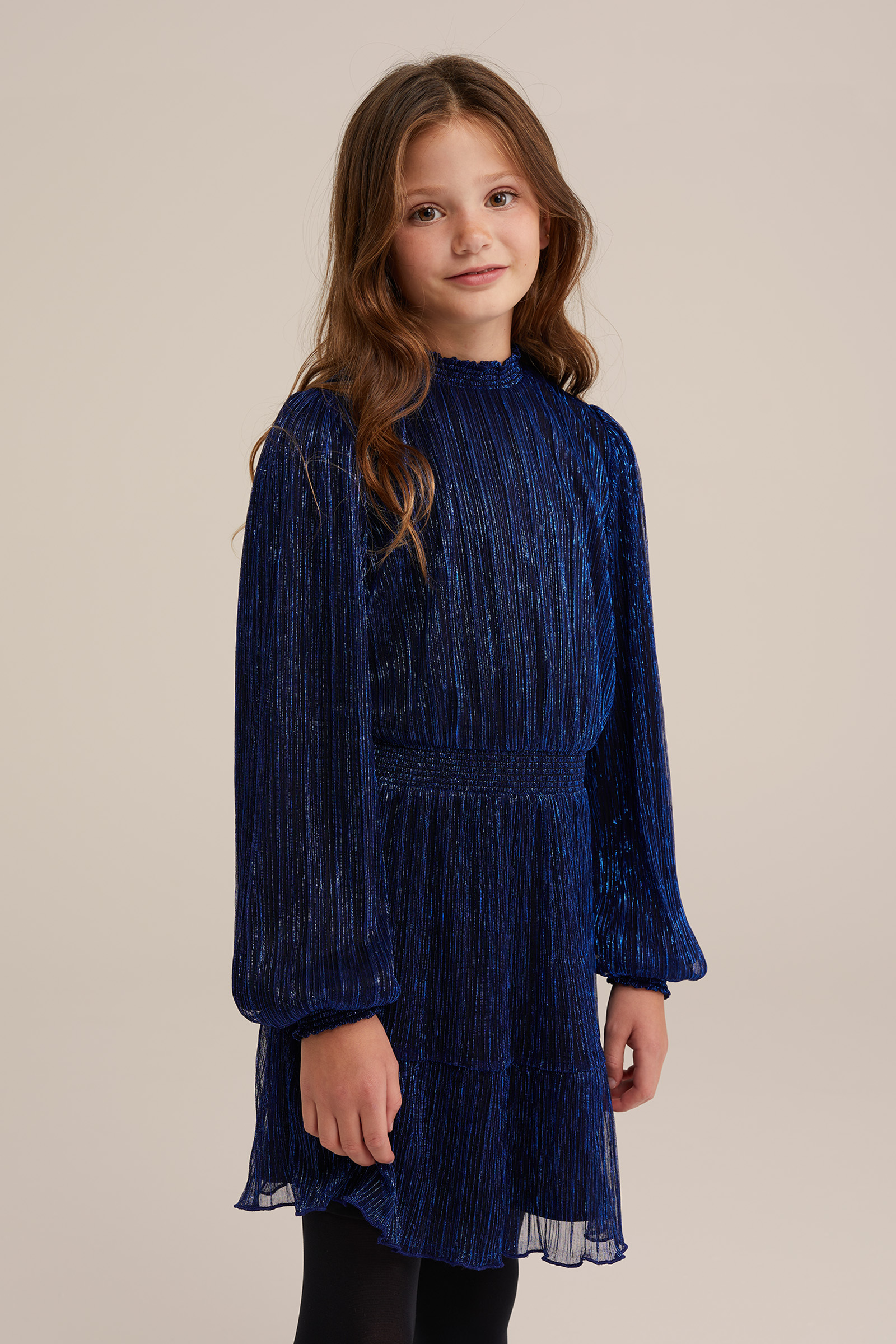 Meisjes jurk met glittergaren WE Fashion Kobaltblauw