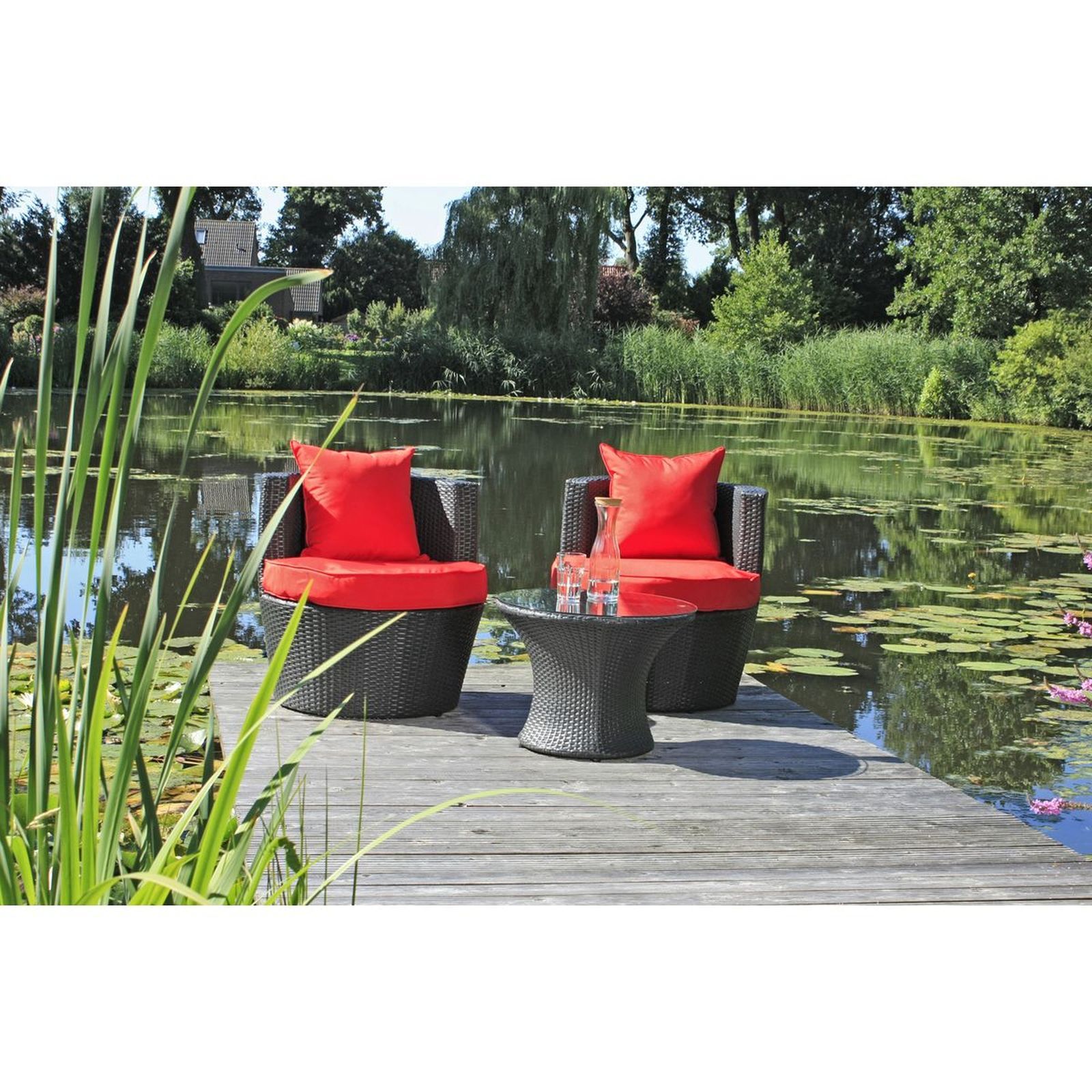 3-teiliges Club-Set LINZ - schwarz - Polyrattan - stapelbar