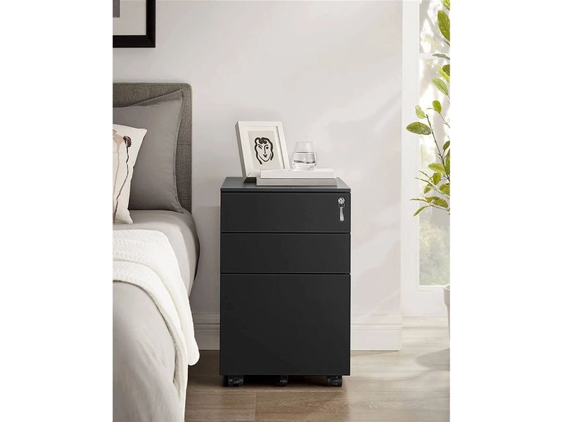 Songmics Rollcontainer, 39.0 x 52.0 x 60.0 cm, Schwarz Rollcontainer mit 3 Schubladen für Dokumente