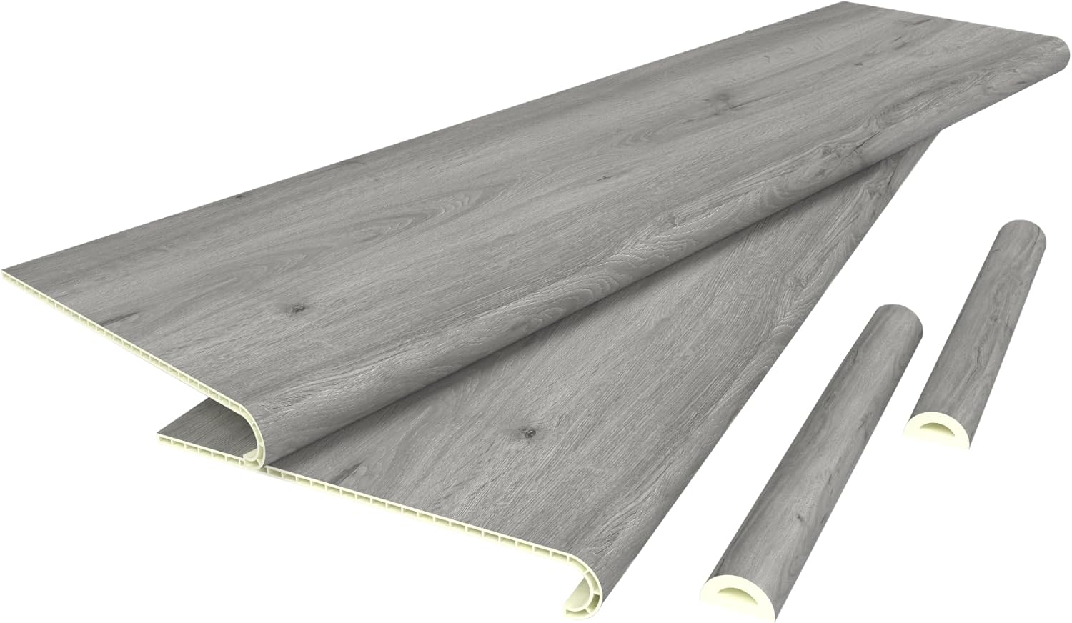 neu.holz Treppenstufen Verkleidung Bunschoten 4er Set Treppenverkleidung zum Kleben 120 x 32 x 4,6 cm mit Treppenkantenprofil PVC Treppenbelag Eichenoptik grau