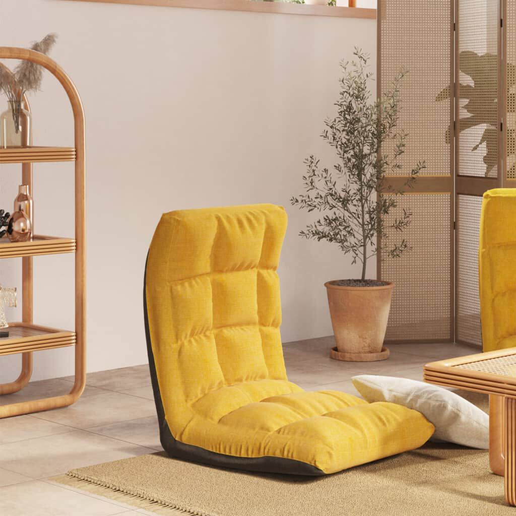 vidaXL Opvouwbare vloerstoel met mosterdgele stoffen bekleding