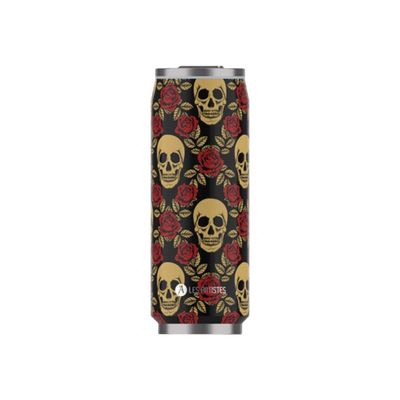 Les Artistes Paris - Canette isotherme - rose et tête de mort - 500 ml - acier inoxydable