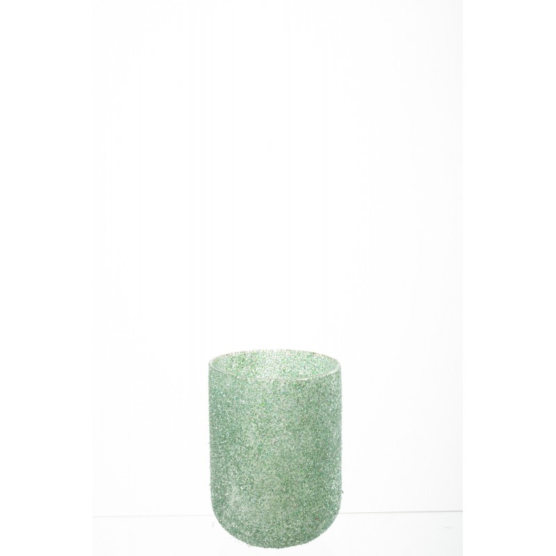 Photophore en verre vert 13x13x18 cm