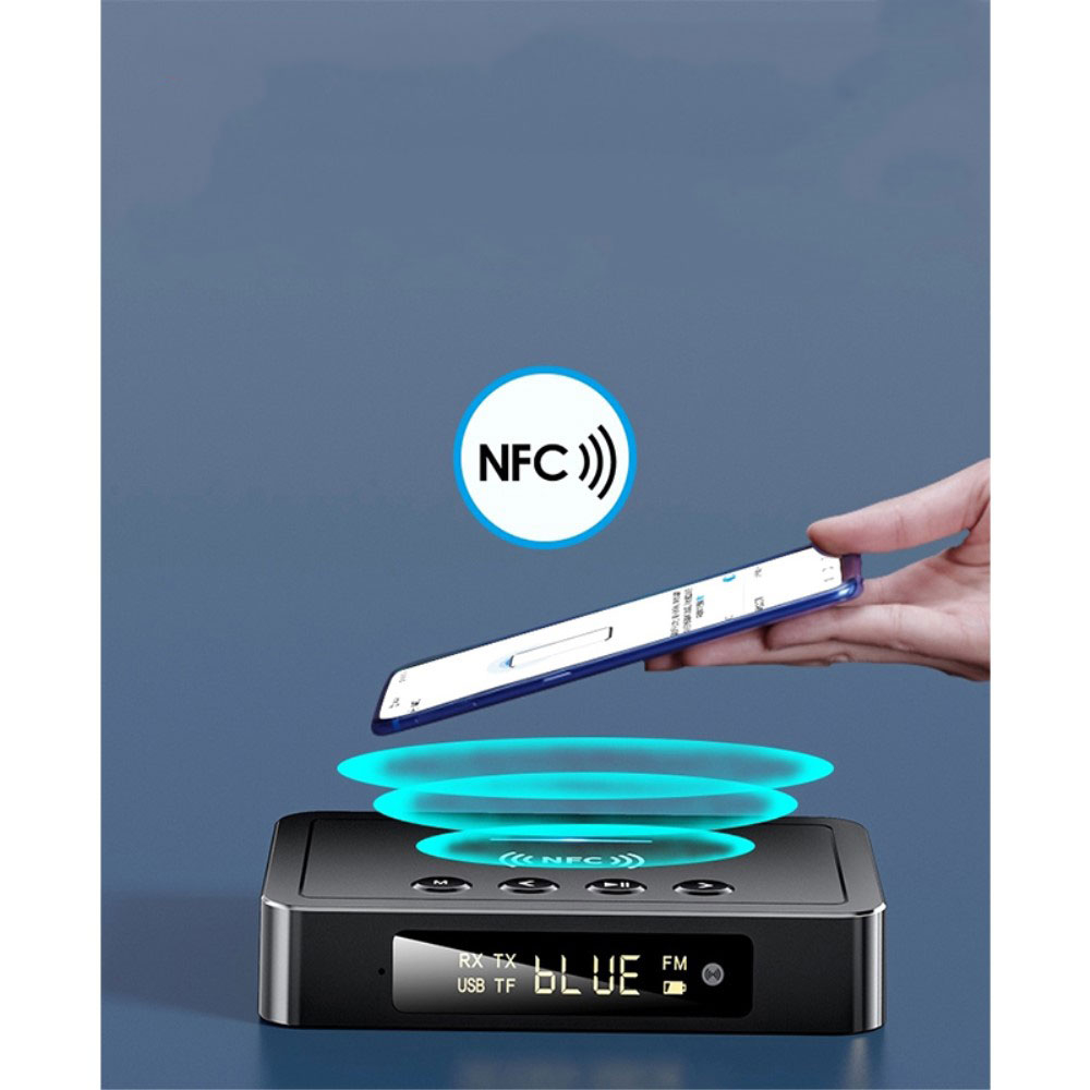 NFC Bluetooth 5.0 HD Audio FM Transmitter / Receiver mit LCD   Optischem SPDIF Toslink / 3.5mm Klinke / Coaxial / Cinch inkl. Fernbedienung - Schwarz