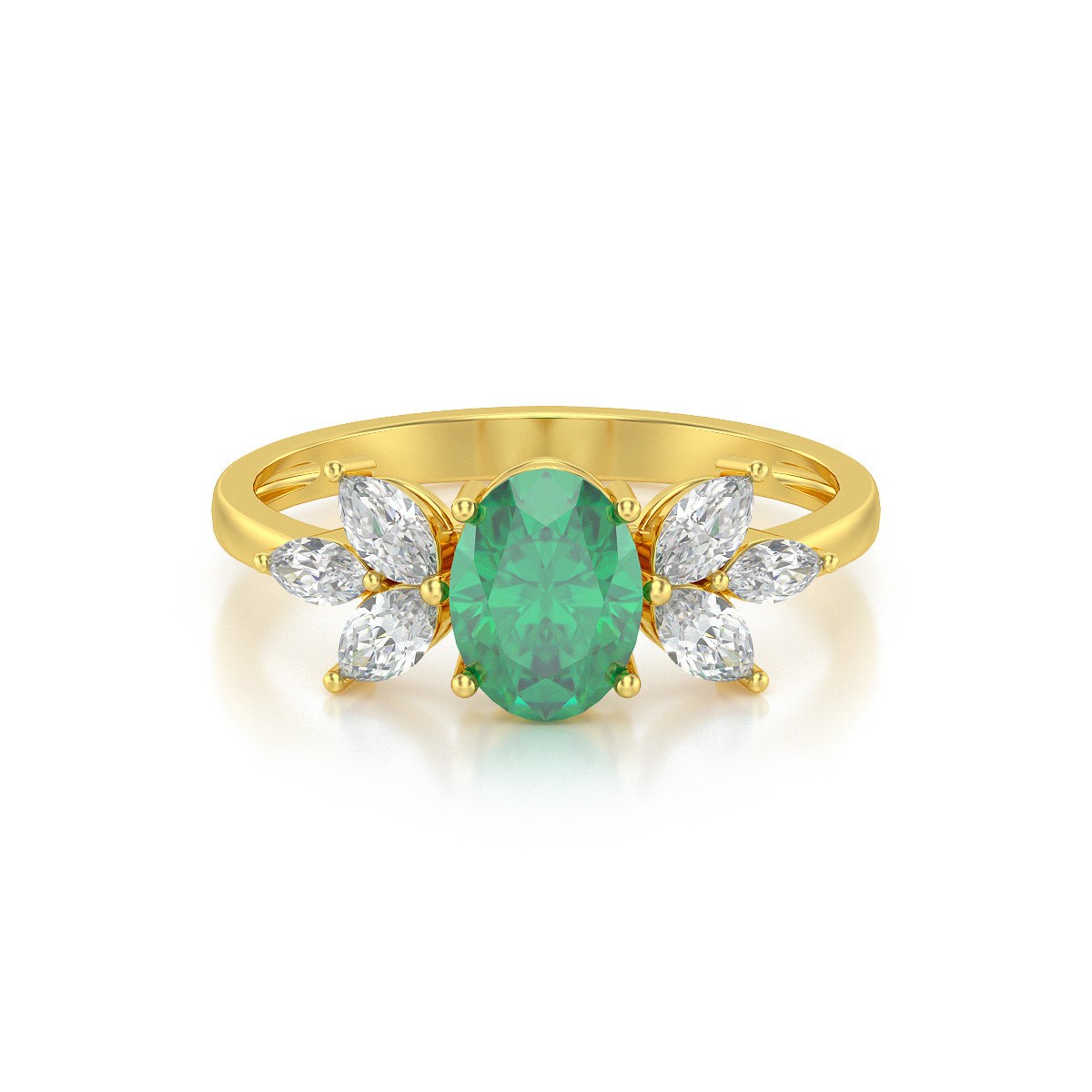 Bague ADEN Or 585 Jaune Emeraude et diamants 1.938grs