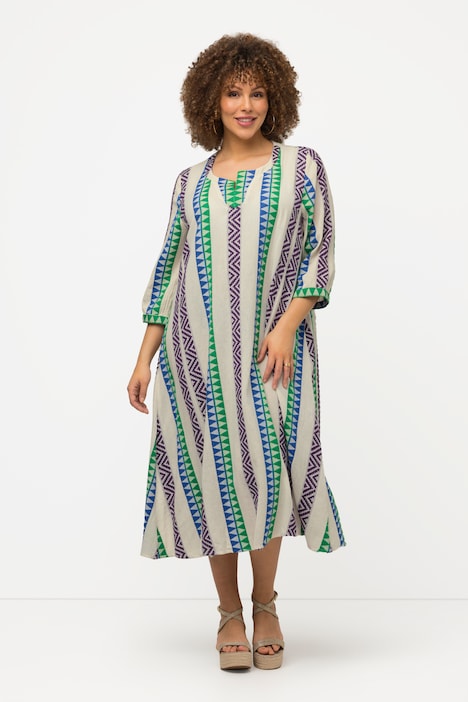 Kaftan, Ethnomuster, A-Linie, Tunika-Ausschnitt, 3/4-Arm