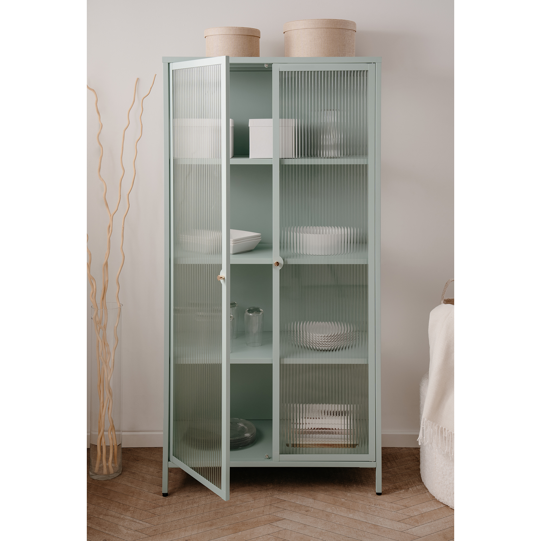 Vitrine MILTON - mintgrün - 160 cm