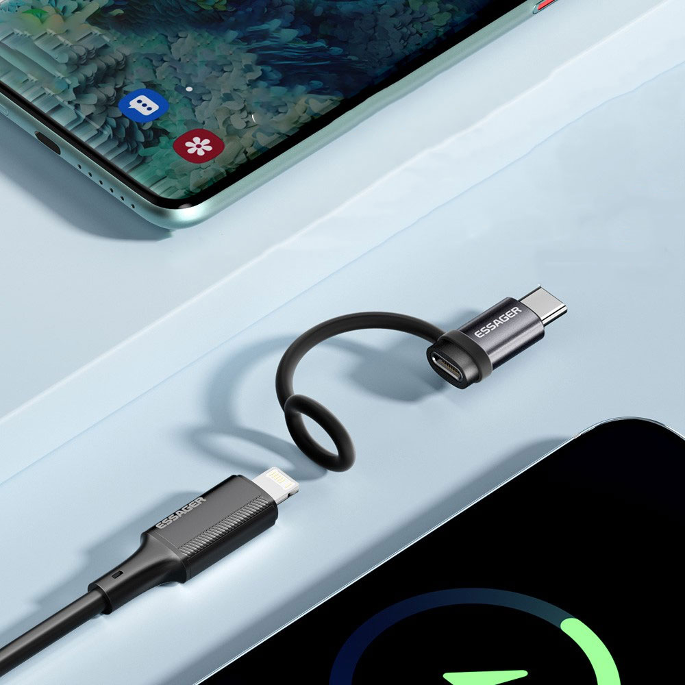USB C auf Lightning Adapter Konverter mit Silikon Halterung (480Mbit/s) - Schwarz