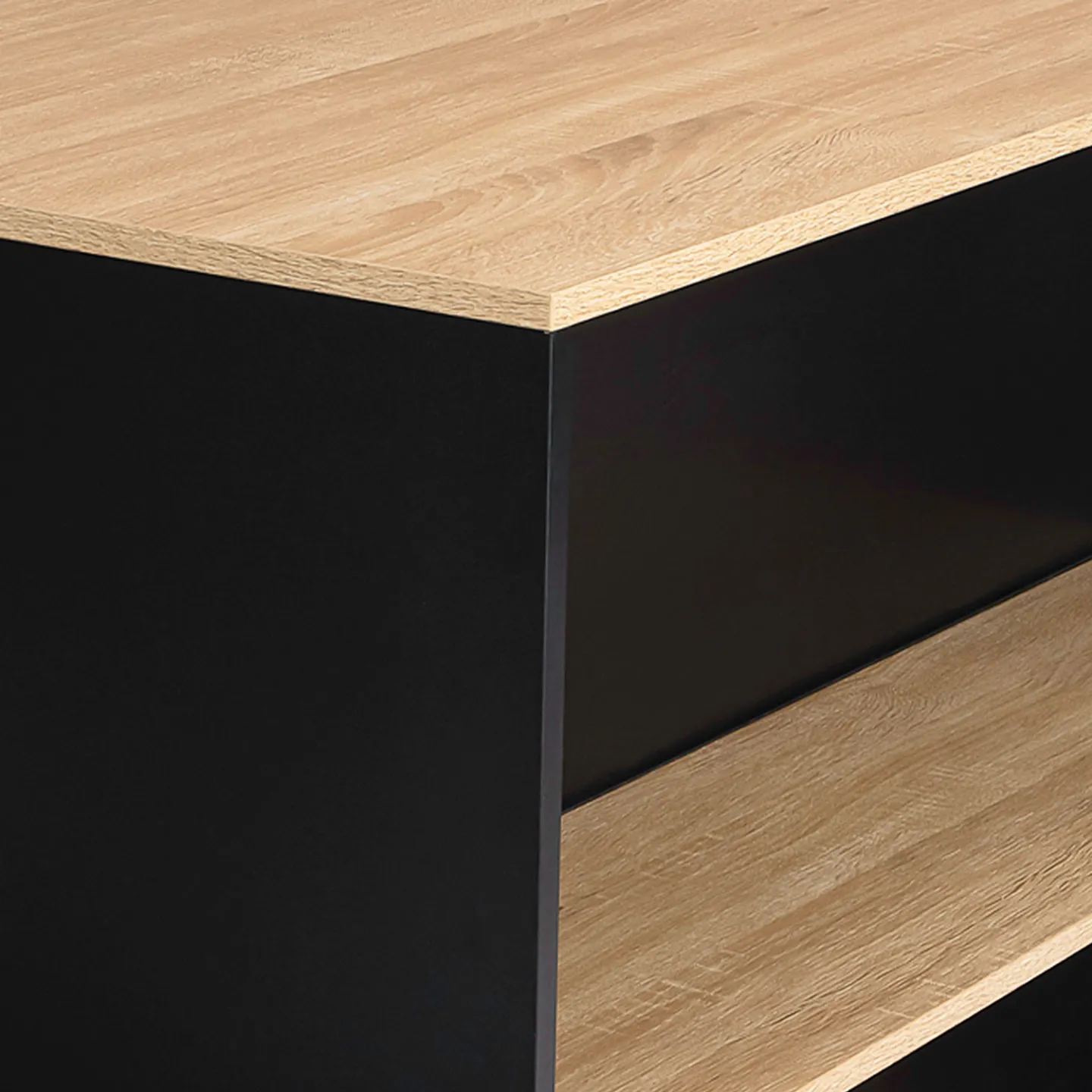 Ensemble table de bar îlot JUNO bois noir avec plateau façon hêtre et 2 tabourets de bar DETROIT