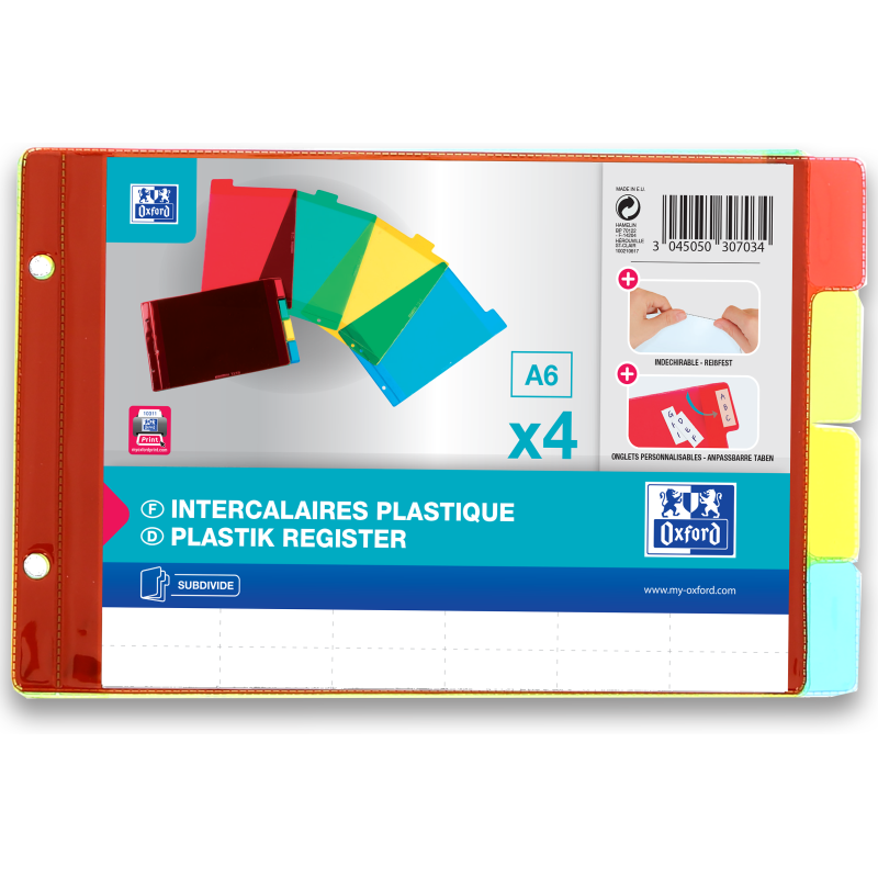 Intercalaires onglets personnalisables A6 4 positions pvc 12/100  assorti