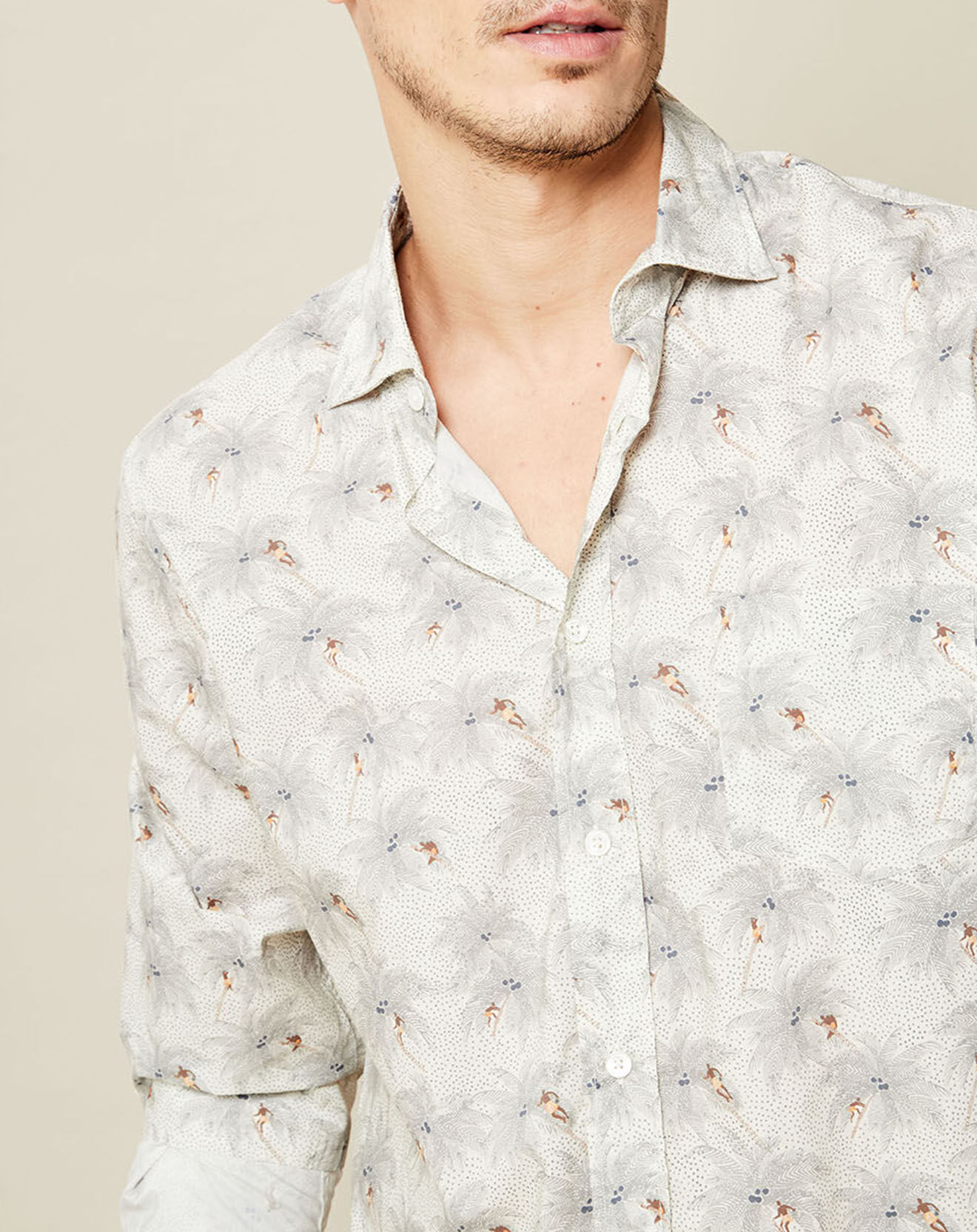 Hartford Chemise regular Paul imprimé Cocotier écru/gris