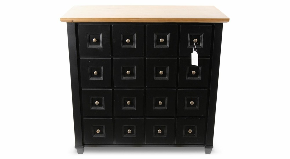 Bahut grainetier 16 tiroirs bois noir 100x49x95,5cm - bois-mdf
