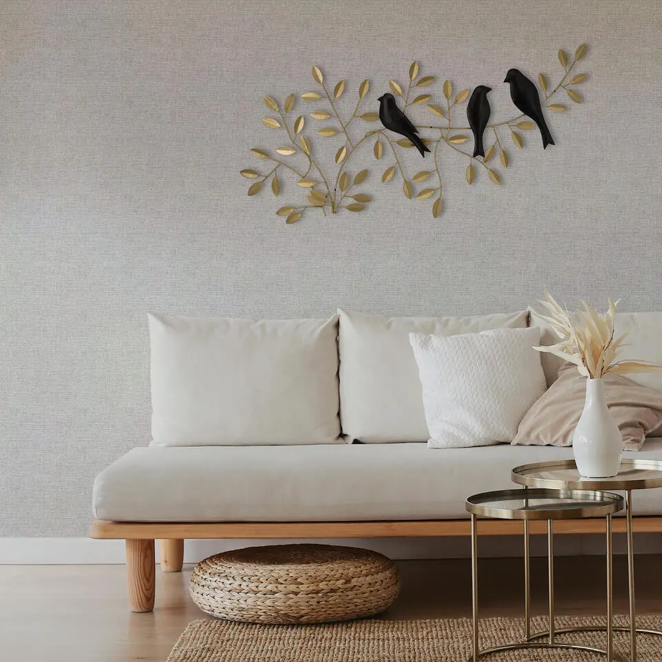 Art for the Home Metal Art Vogels op Tak goud 78cmx38cm