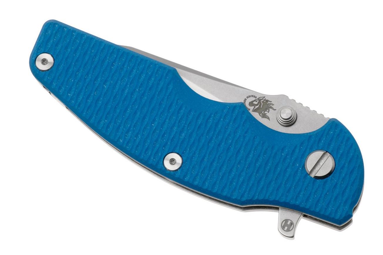 Rick Hinderer Jurassic Slicer, Hollow Ground Magnacut, Stonewashed, Blue G10, zakmes