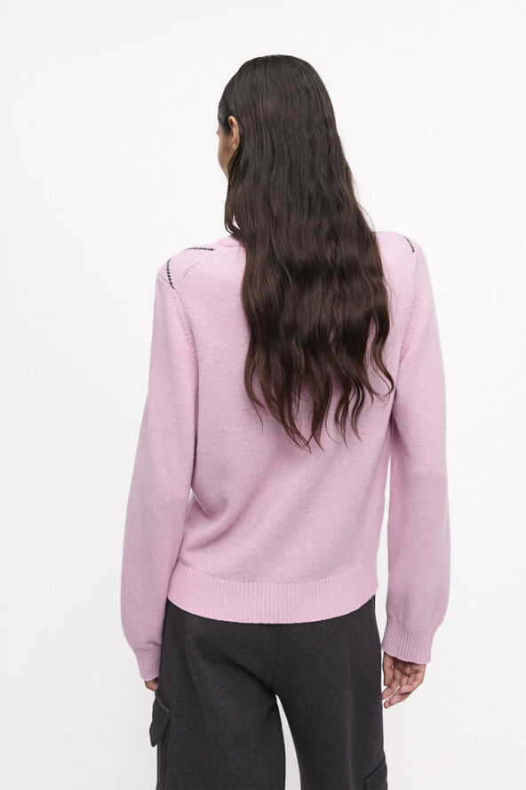 Ganni Graphic Wool Mix Bow Crewneck Mauve chalk