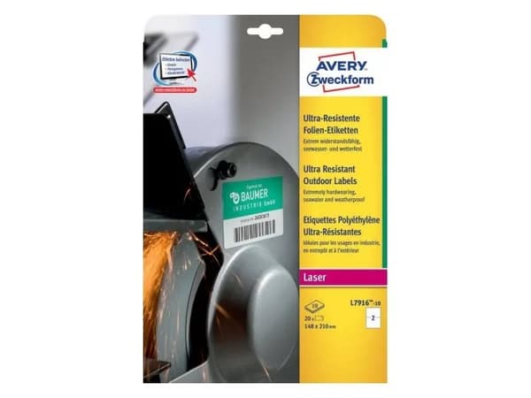 Etiketter Avery L7916-10 hvid permanent PE 210x148 mm - (20 stk.)