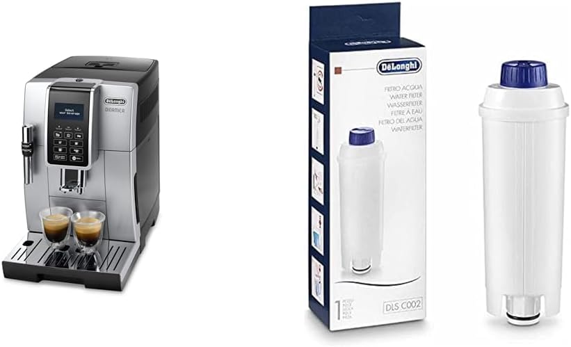 De'Longhi Dinamica ECAM 350.35.SB Kaffeevollautomat mit Profi-Milchaufschäumdüse für Cappuccino, silber & Original Wasserfilter DLSC002 - Zubehör für De'Longhi Kaffeevollautomaten, weiß