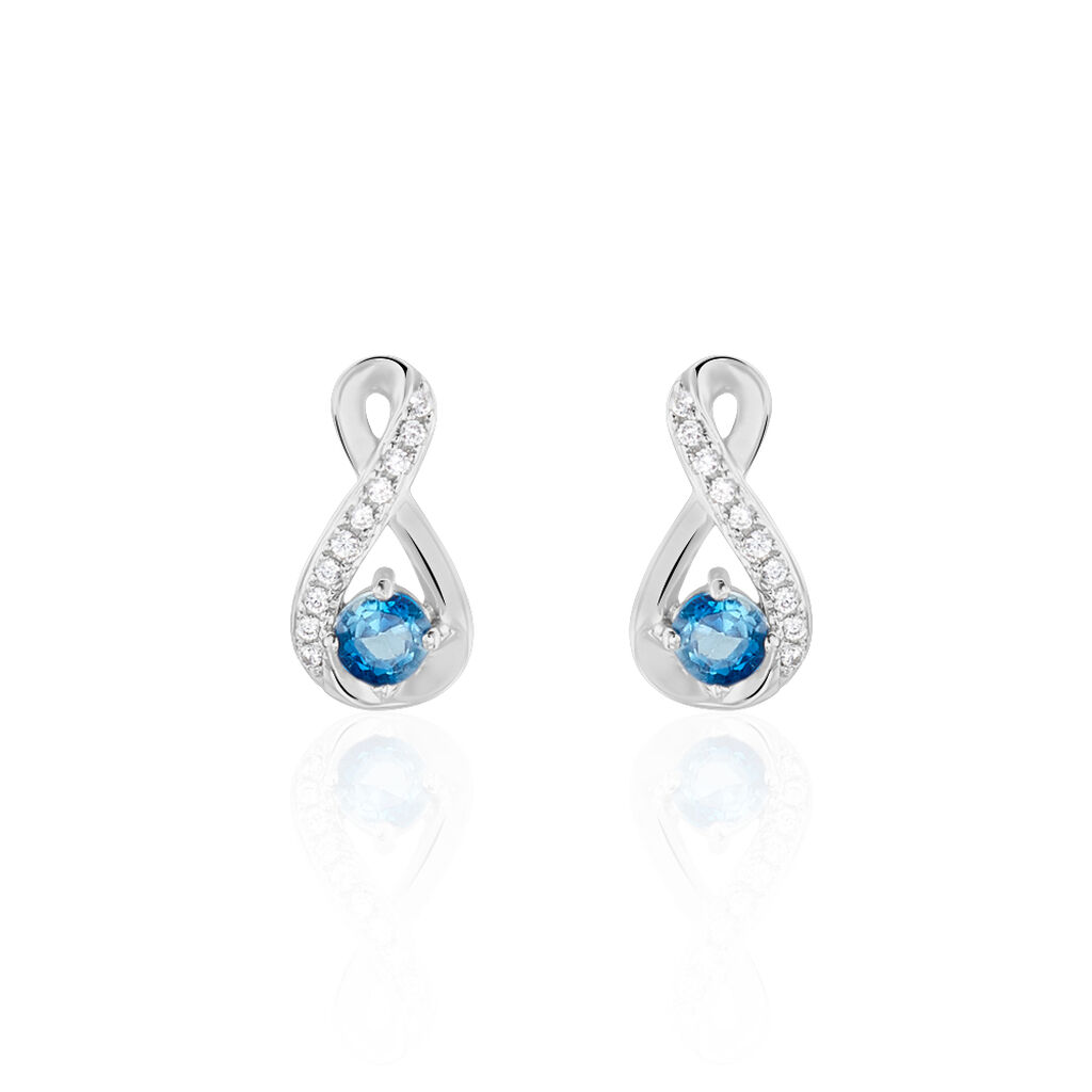 Boucles D'oreilles Puces Augusta Or Blanc Topaze Et Oxyde De Zirconium