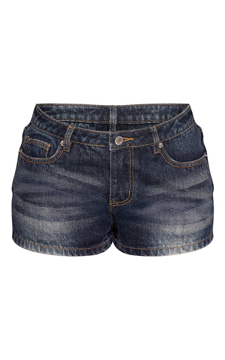 Mid Blue Wash Short En Jean Taille Mi-haute Avec Détails Petite