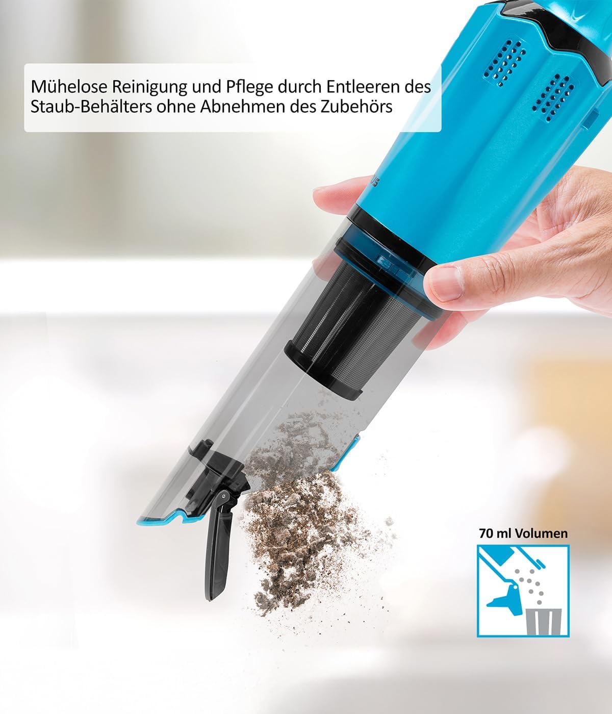Genius Invictus ONE Prestige Deluxe Akku-Handstaubsauger Set 18 TLG, Auto Staubsauger, Saugleistung 12000 Pa, Ladestation, HEPA Filter, Kombi Düsen, Tierhaarbürste, Staubbehälter 70 ML. Farbe Blau