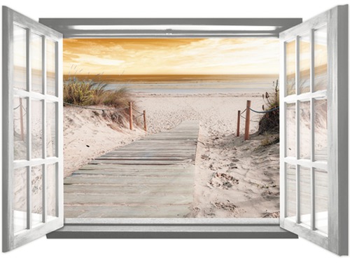 Vliesbehang 2080 VEZ4XL Window Beach Pier 2-delige set 201 x 145 cm