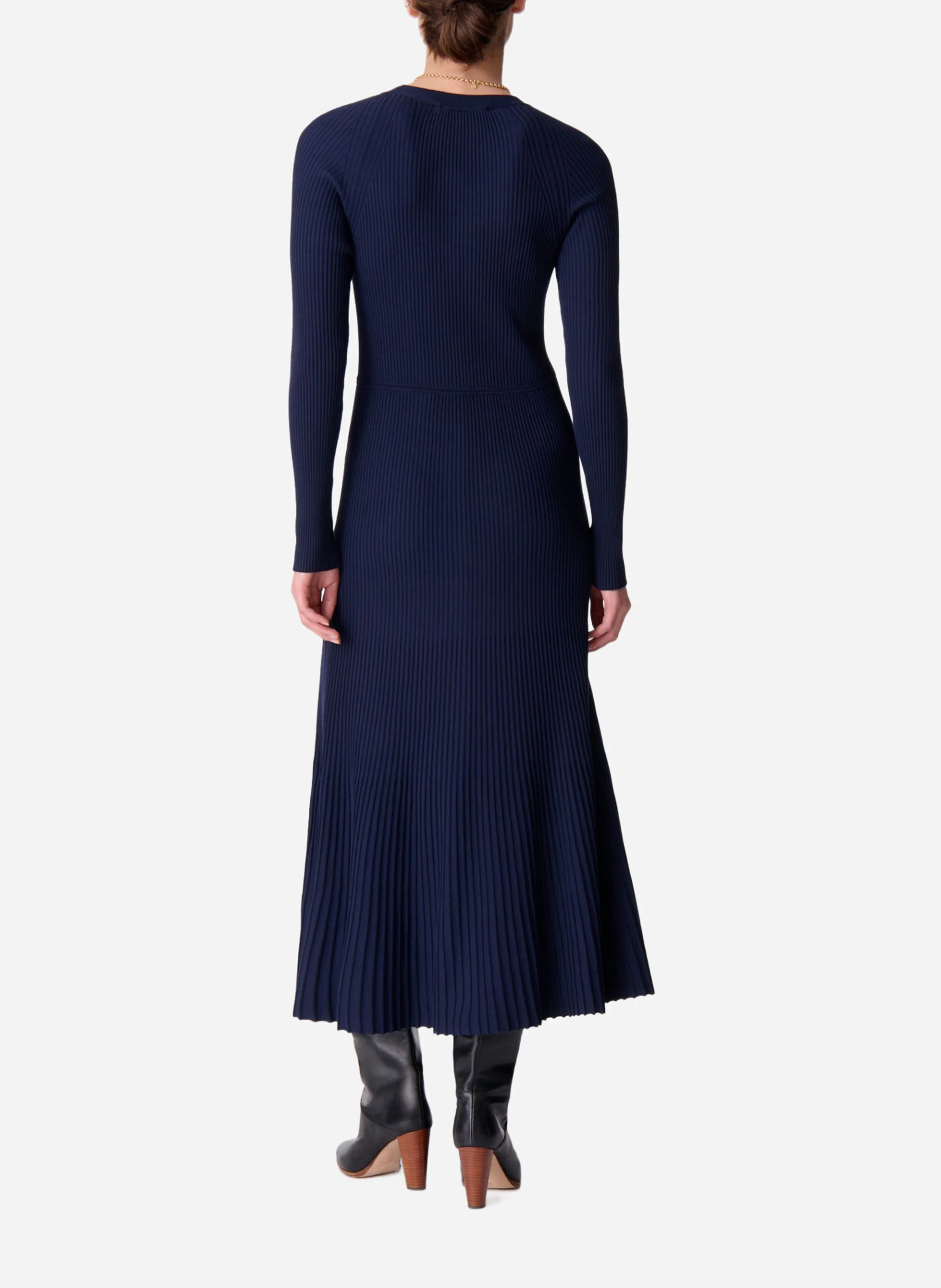 ELISA - Robe midi ajustée et évasée sur le bas | Bleu