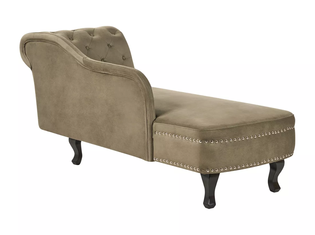 Chaise longue en velours côté gauche vert olive NIMES