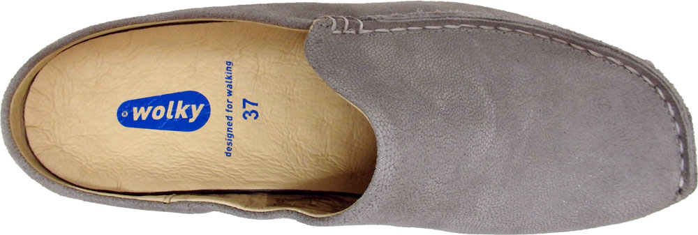 Wolky Pantoffel Seamy Slide Nubukleder hellgrau