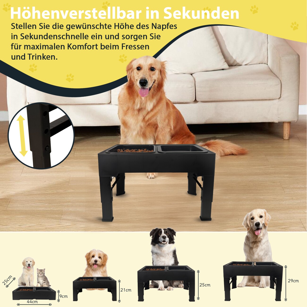 Petsation erhöhter Hundenapf Anti Schling Spritzschutz schwarz