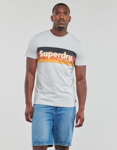 Superdry - CALI STRIPED LOGO T SHIRT - Blanc