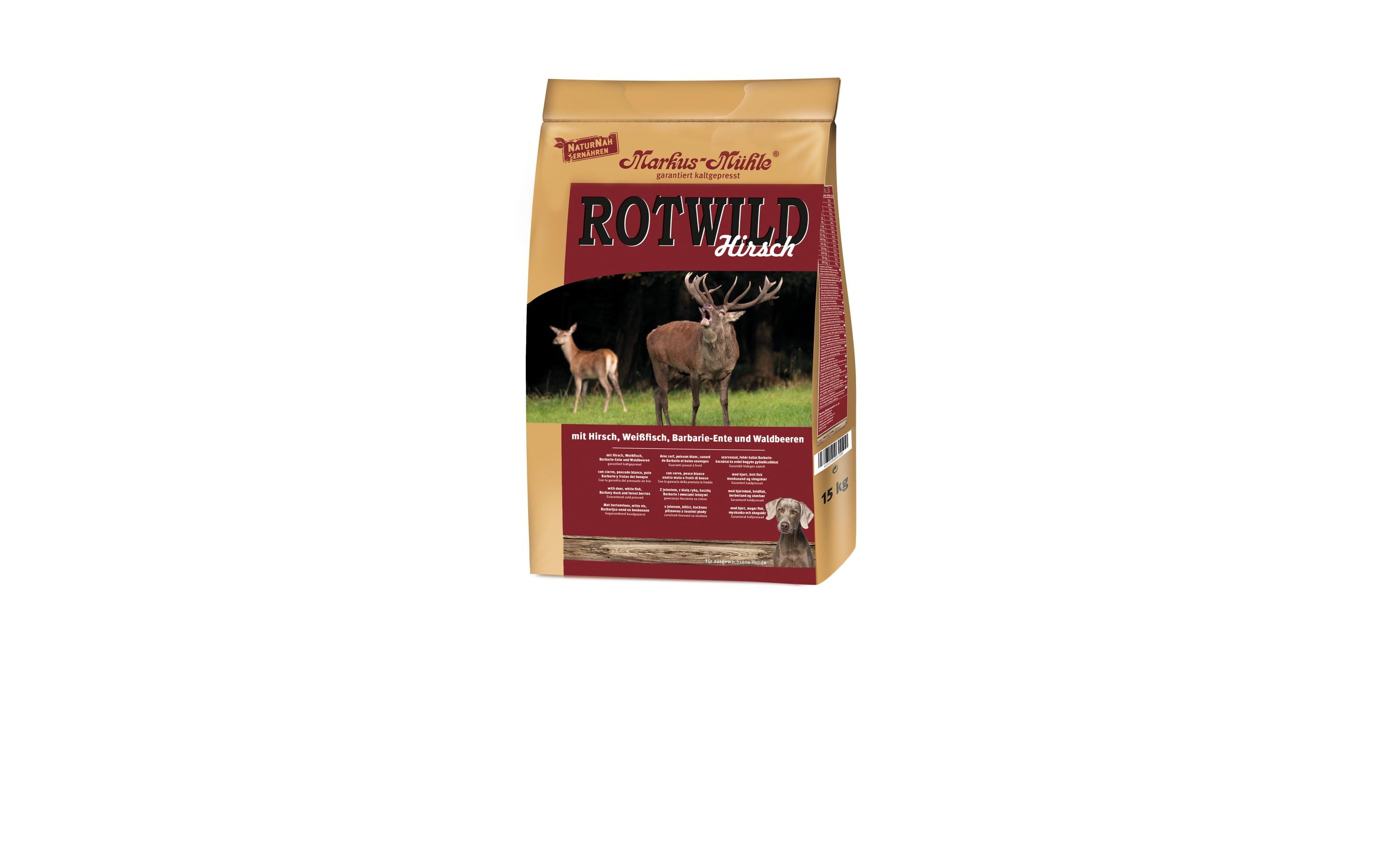 Trockenfutter Dog Rotwild Hirsch, 15 kgKaltgepresstes Alleinfuttermittel für ausgewachsene Hunde