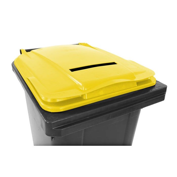 Afvalcontainer 240 liter grijs met geel deksel en papiergleuf (6151801856878)