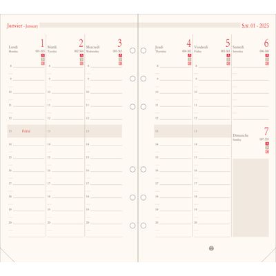 Oberthur - Recharge pour organiseur - 1 semaine sur 2 pages à la verticale - 9,5 x 19,5 cm