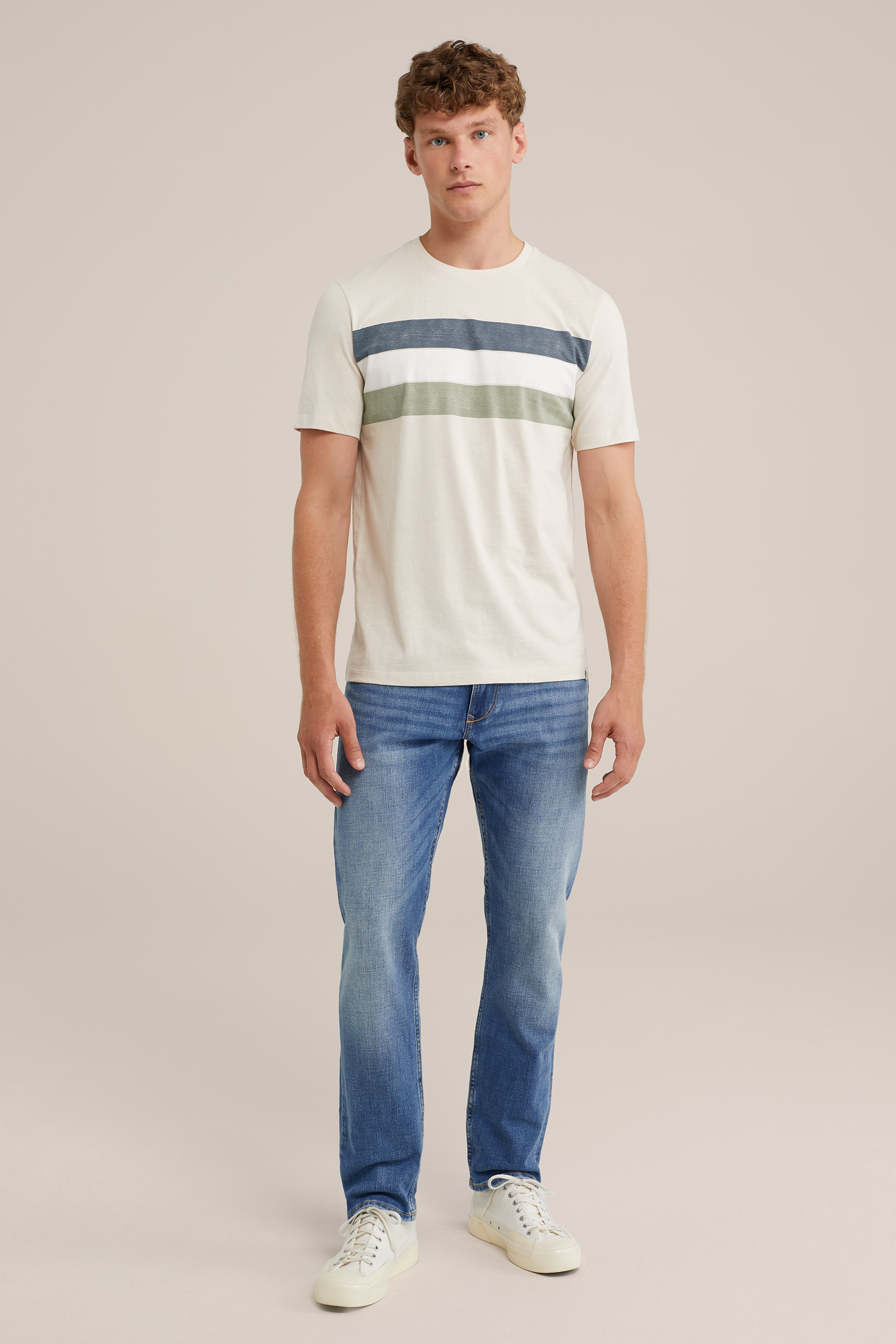 T-shirt met opdruk WE Fashion Gebroken wit