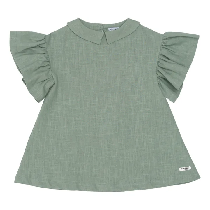 Donsje Robe à Volants Capucine en Lin | Sauge