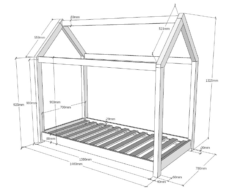 Hausbett Set CABANE mit Matratze -versch. Ausführungen - Liegefläche 70 x 140 cm Kiefer natur