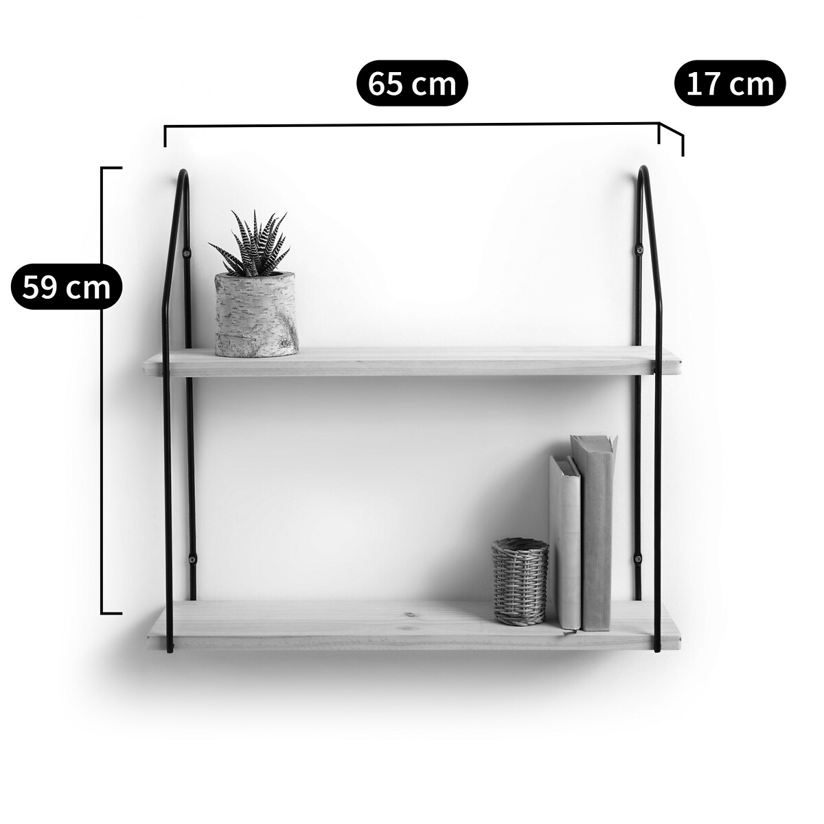LA REDOUTE INTERIEURS<br>Prateleira de parede dupla em madeira e metal L65 cm, Vinto