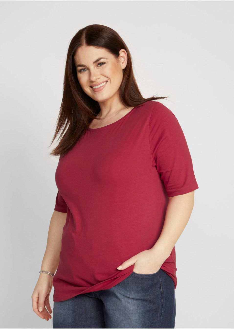 T-shirt col bateau, manches mi-longues