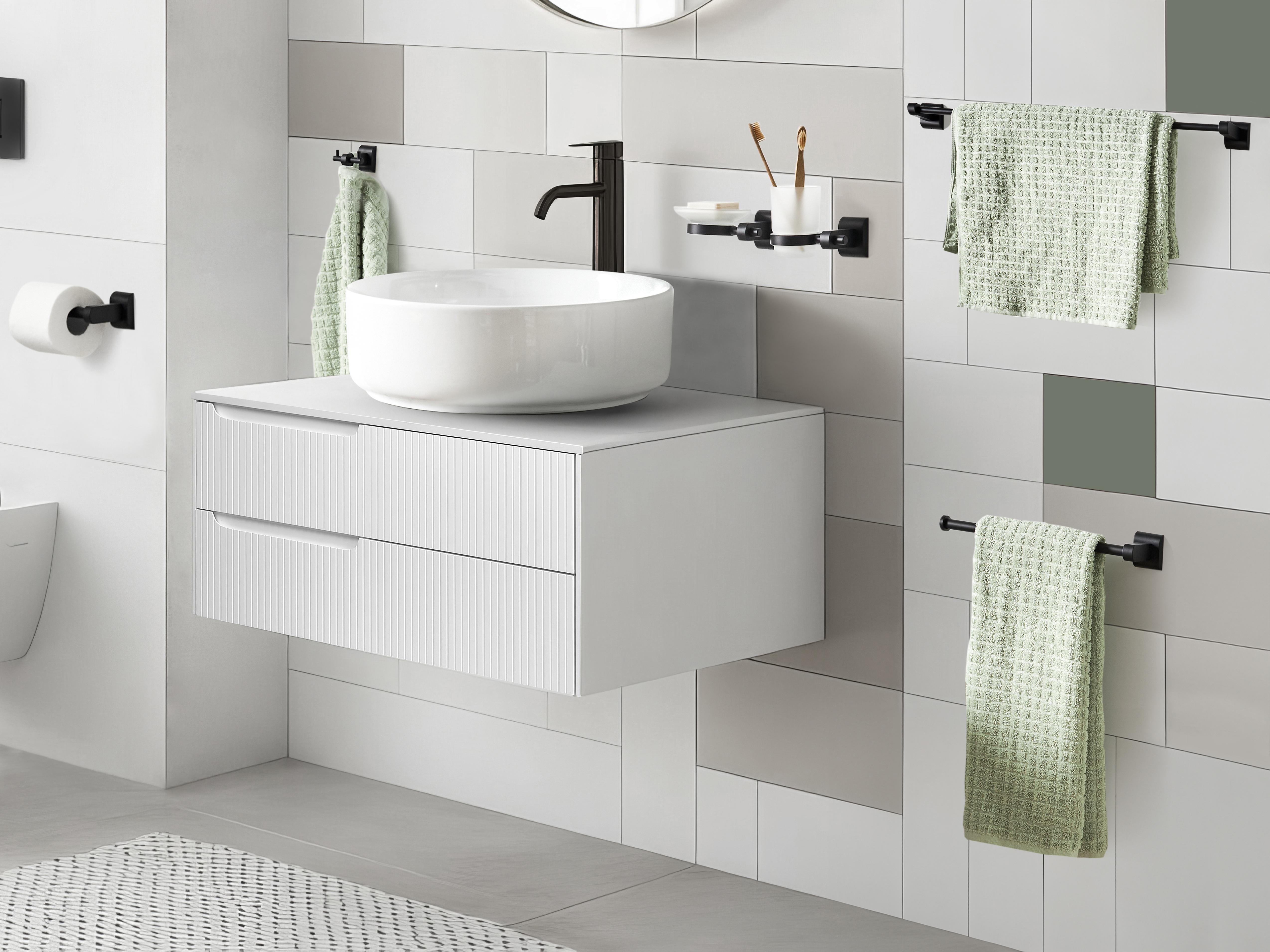 6-delige badkamer hardware set TALARA met handdoekstangen en -haken Zwart