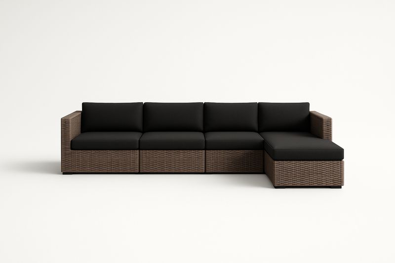 Modulares Gartensofa-Set aus Rattan mit Stahlrahmen, L-Form, Schwarz u
