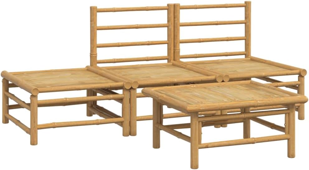 vidaXL Garten Lounge Set 4-TLG., Gartenmöbel Set mit Hellgrauen Kissen, Sitzgruppe für Garten Terrasse, Modular Sofa Garnitur Loungemöbel, Bambus