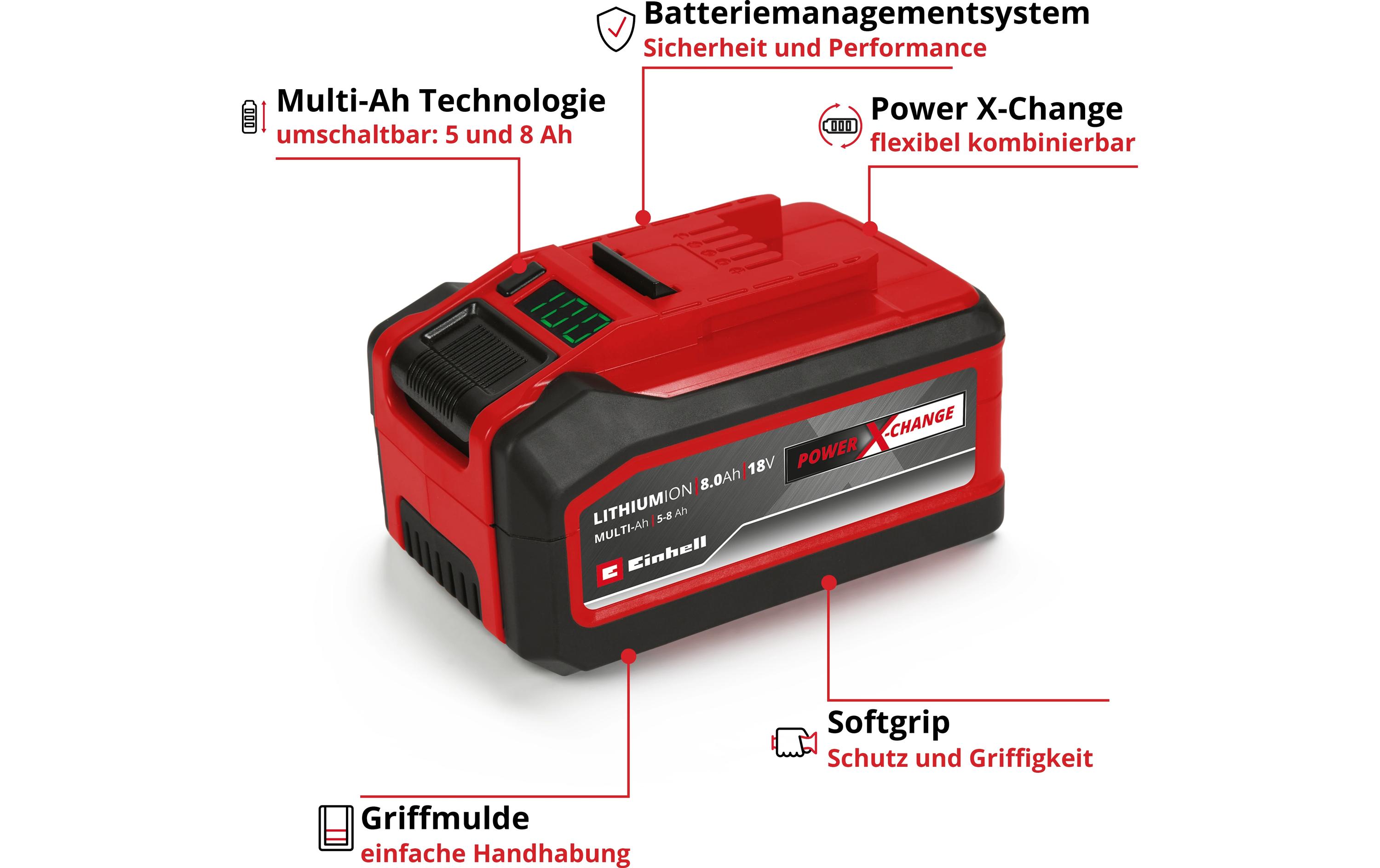 Akku PXC+ 18 V 5-8Ah MULTI<br>Universell einsetzbarer Akku für die gesamte Einhell PXC-Produktfamilie
