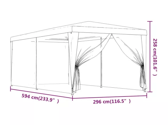 Tente de fête avec 4 parois latérales en maille Vert 3x6 m PEHD