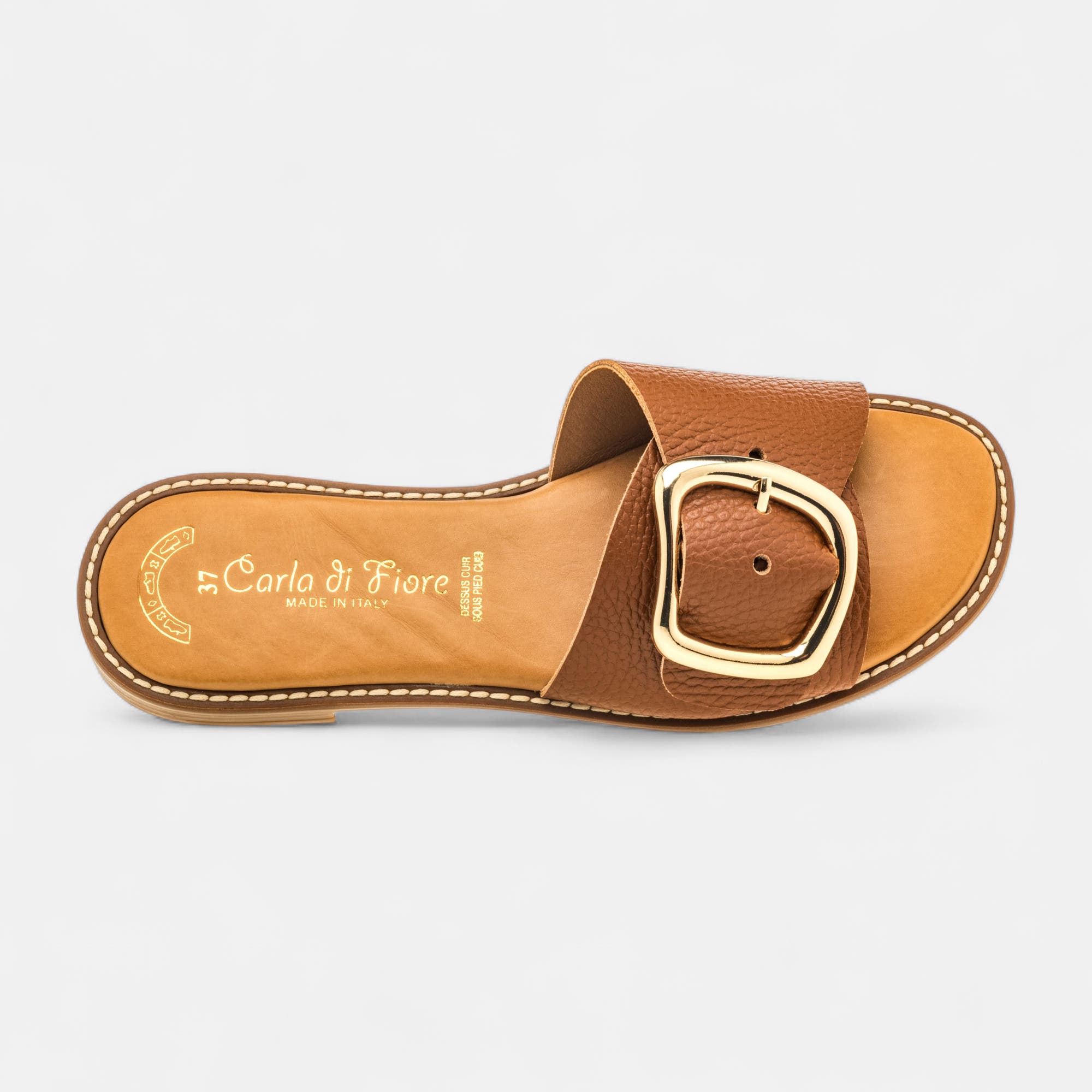 Mules Femme en cuir cognac