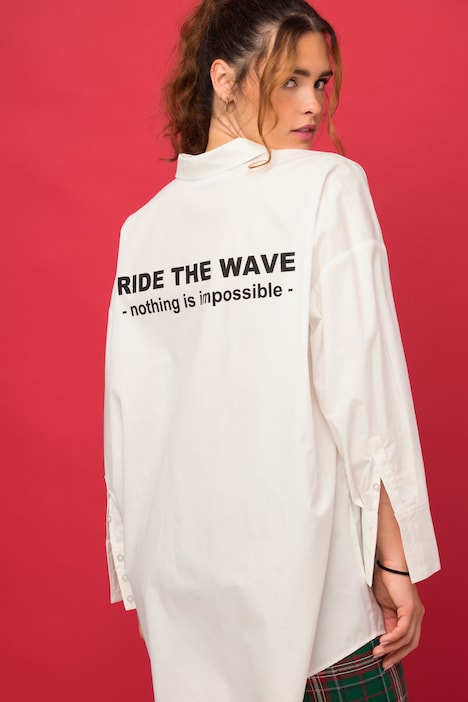 Hemdbluse, oversized, Rückenprint, Hemdkragen, Langarm