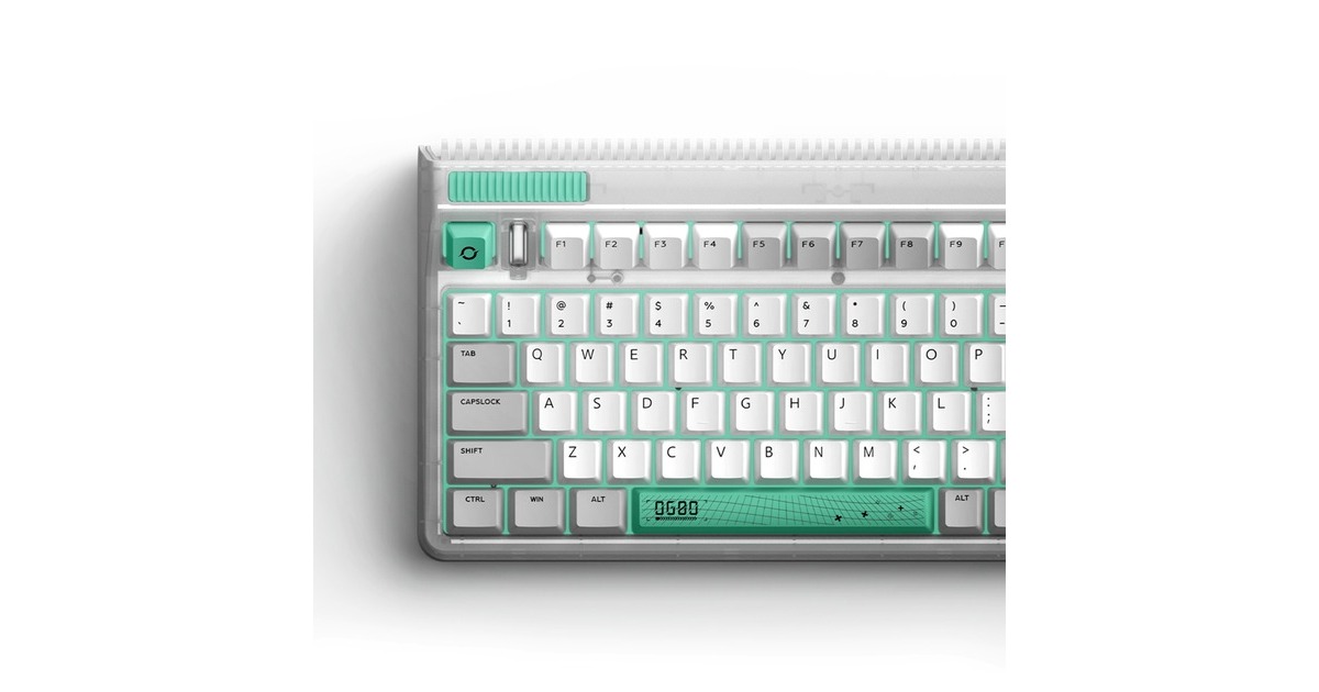 IqunixOG80 Wormhole Wireless Mechanical Keyboard, gaming toetsenbord  (Grijs/groen, US lay-out, Cherry MX Red, RGB leds, 80% (TKL), Hot-swappable, PBT, 2.4GHz | Bluetooth 5.1 | USB-C)
