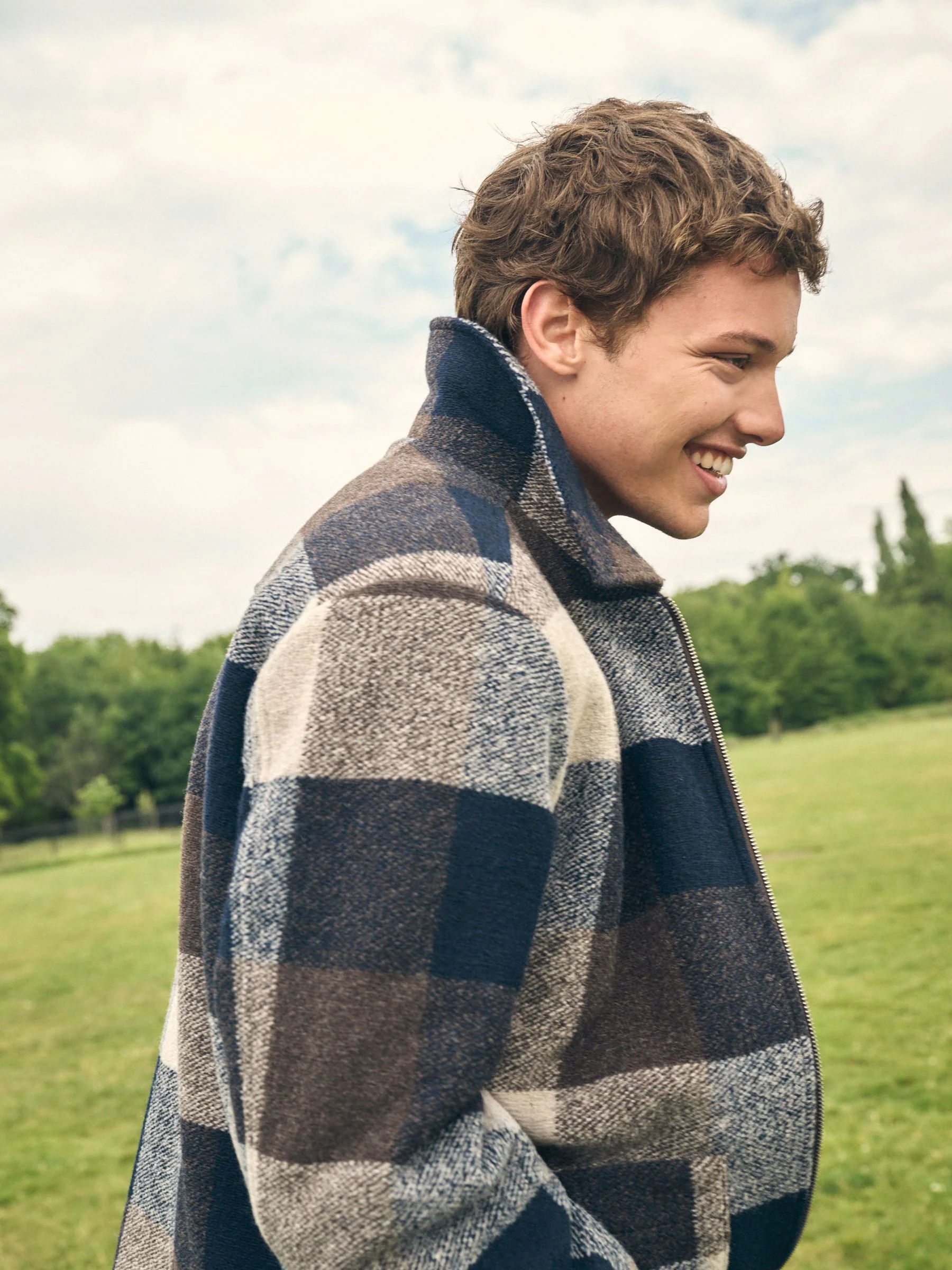 Bruin/donkerblauw - Shacket met borgvoering en wol