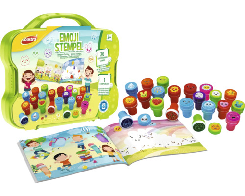 Emoji stempelset, 26 stuks, in een kunststof doosje